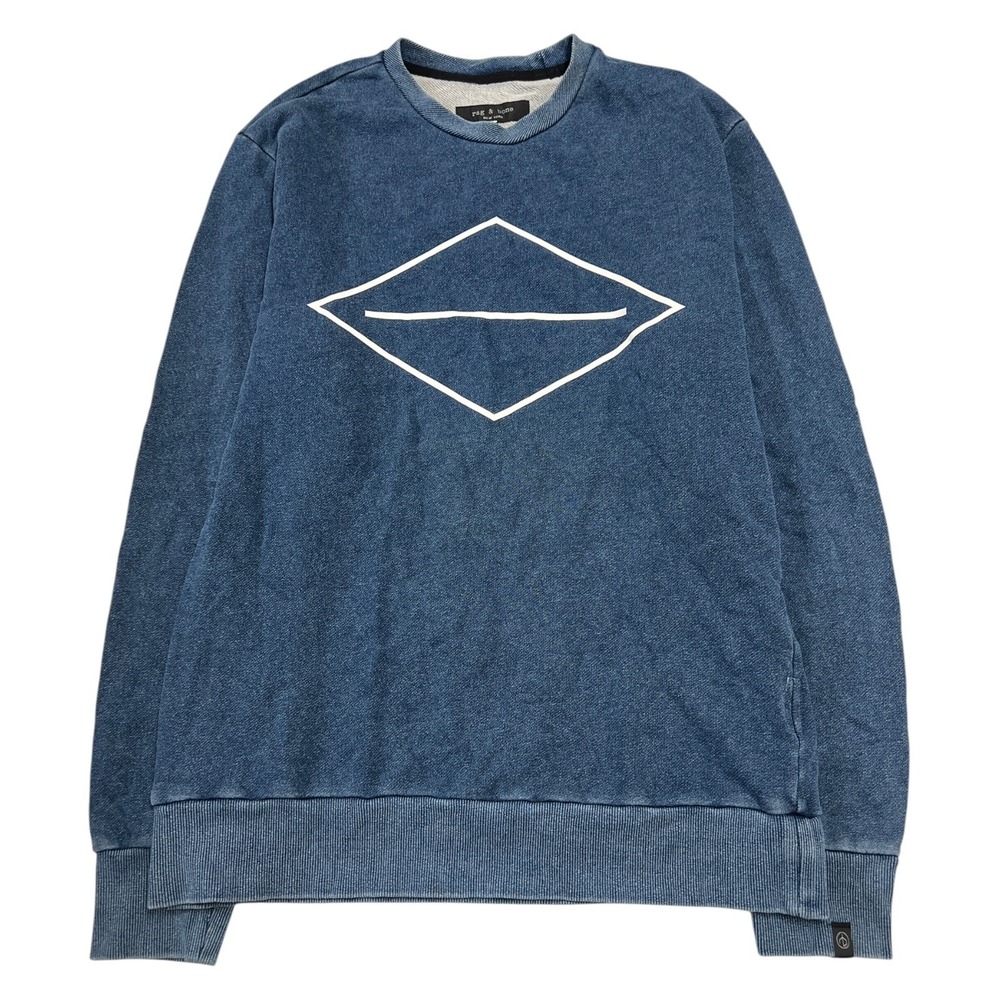 Rag & Bone Men's Indigo Dyed Blue Crewneck Pullover Sweatshirt Sweater Large